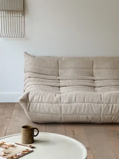 Sélection M Canapé “Togo” vintage 3 places velours côtelé écru Online