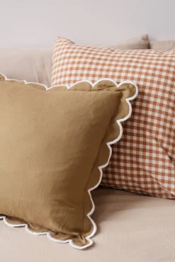 Sélection M Housse coussin en coton kaki festons écrus Outlet