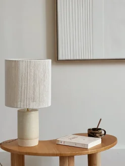 Sélection M Lampe en grès “Isaure” avec abat jour tissé écru Clearance