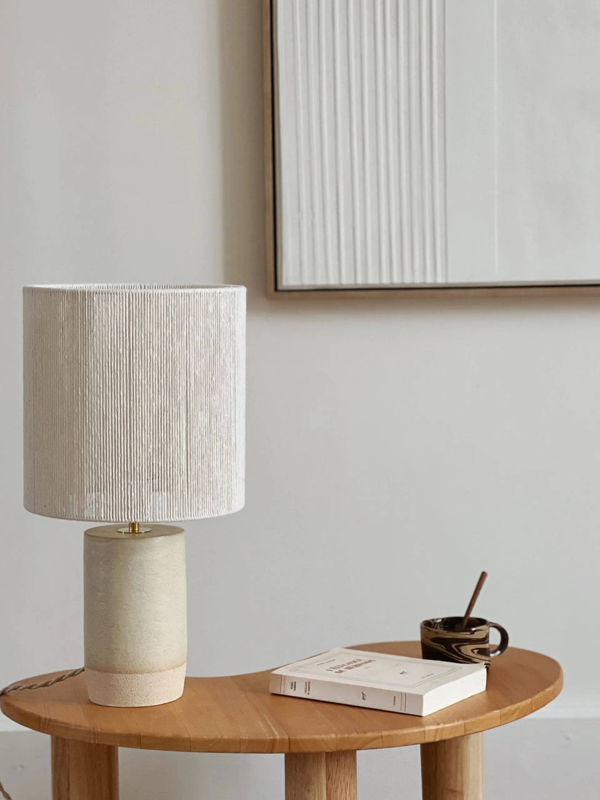 Sélection M Lampe en grès “Isaure” avec abat jour tissé écru Clearance