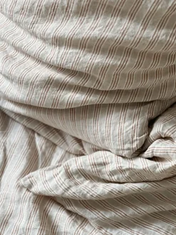 Sélection M Taies d’oreiller en lin rayures noisette Sale