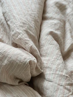 Sélection M Taies d’oreiller en lin rayures noisette Sale