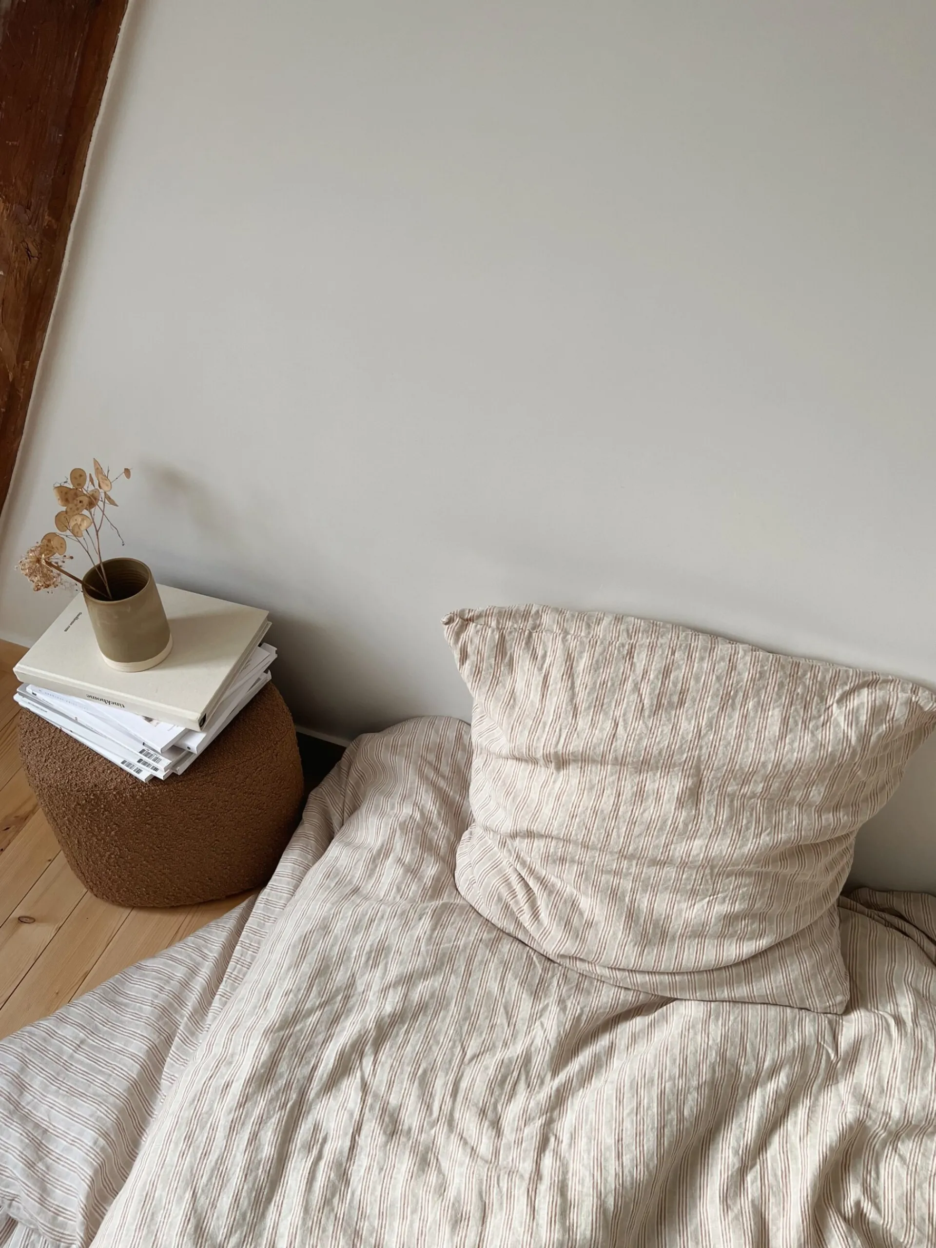 Sélection M Taies d’oreiller en lin rayures noisette Sale